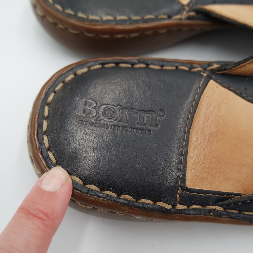 BORN Women's Black Leather Handcrafted Flip Flop Thong Sandals Size 8 - Picture 5 of 7